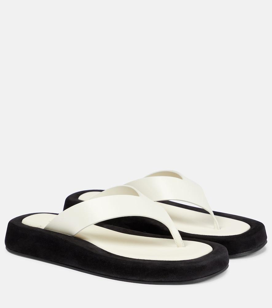 the row ginza leather and suede thong sandals