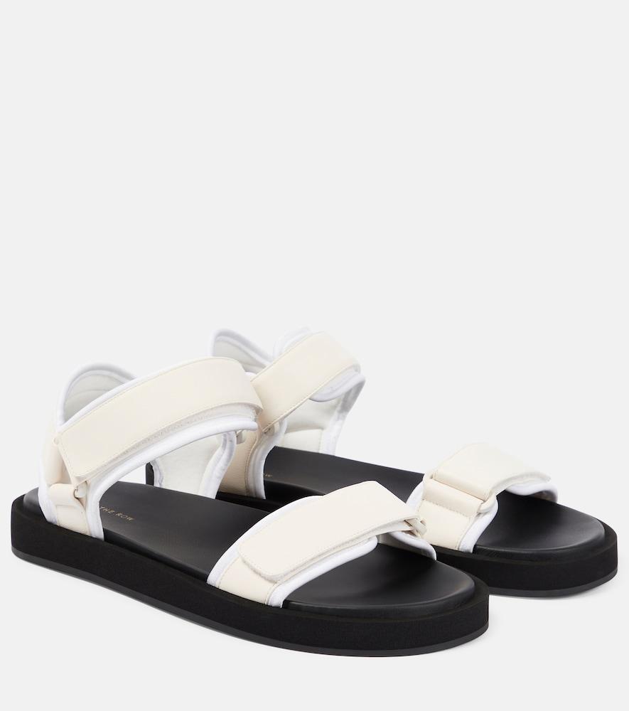 the row hook and loop leather sandals