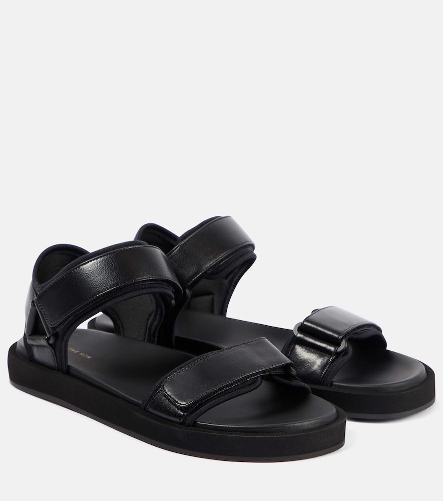 the row hook and loop leather sandals