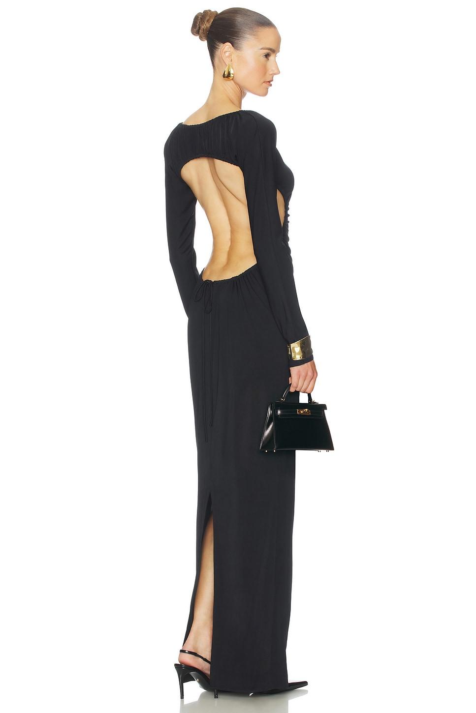 the ruched open back jersey dress