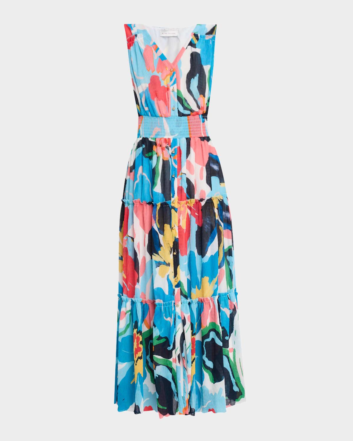 the sable tiered floral-print midi dress