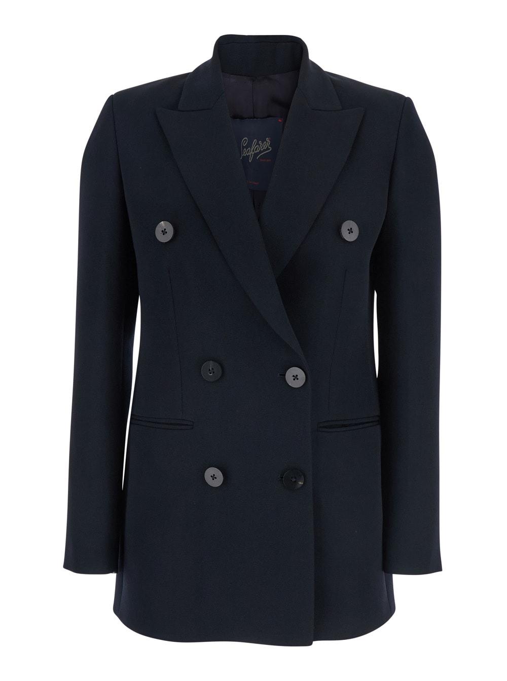 the seafarer betty blue double-breasted jacket with peak lapel in wool woman
