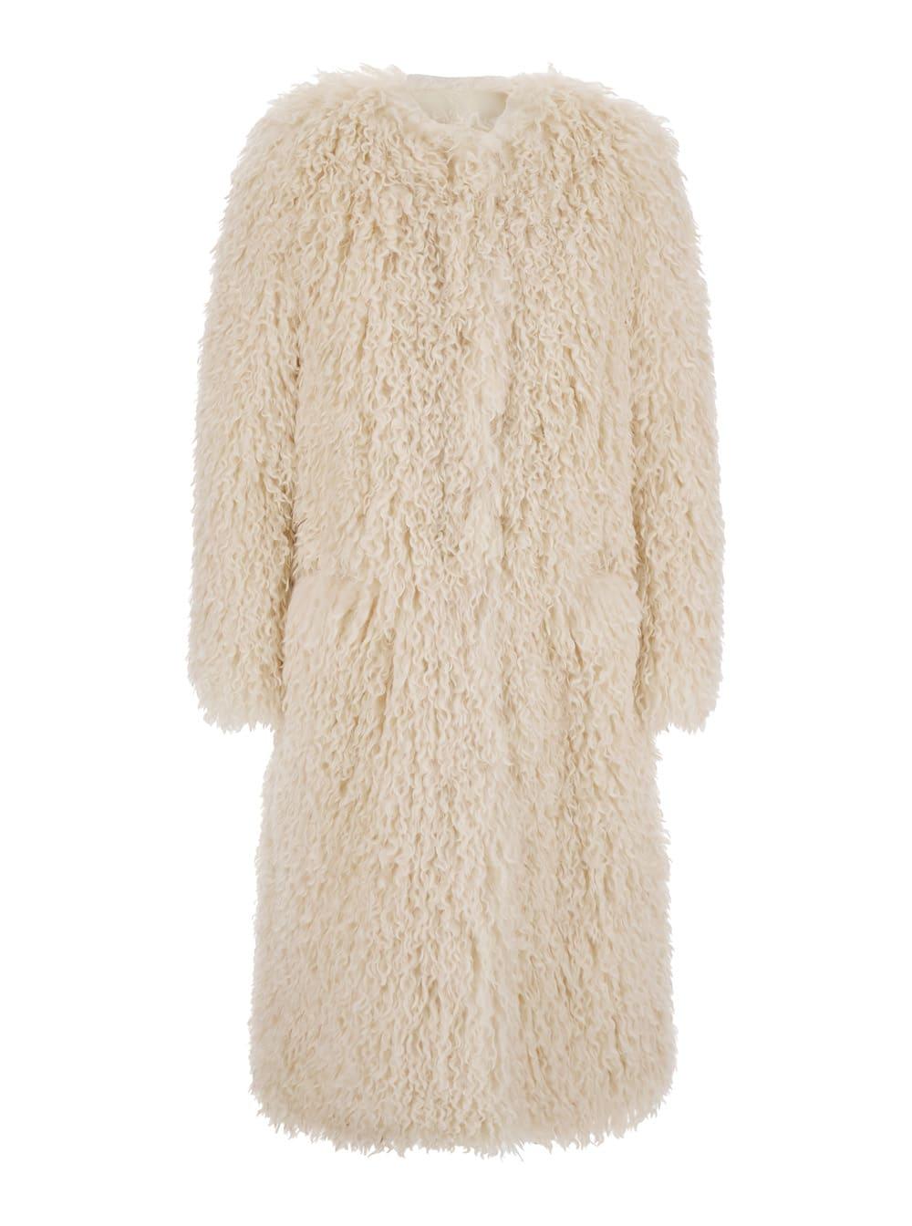 the seafarer cleo beige coat with open front in faux fur woman