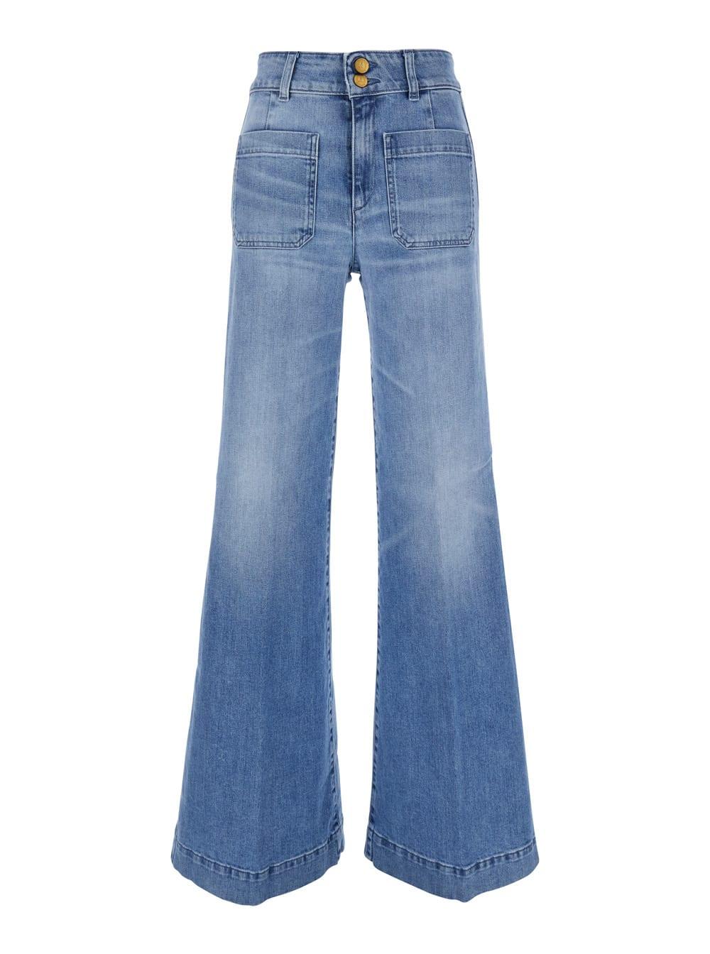 the seafarer jane blue trousers with front pockets and washed effect in cotton woman