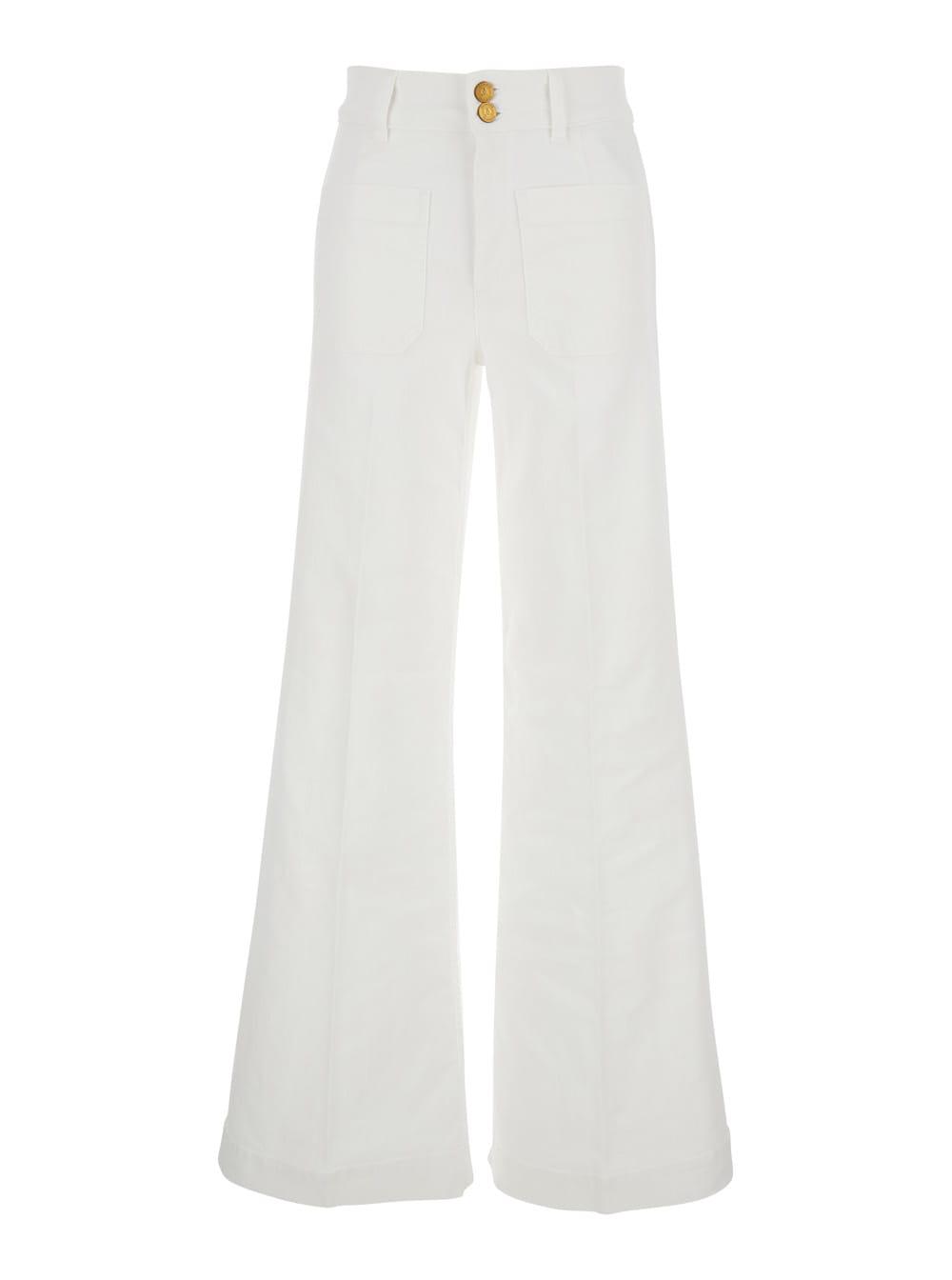 the seafarer jane white pants with patch pockets on the front and logo patch on the back in cotton woman