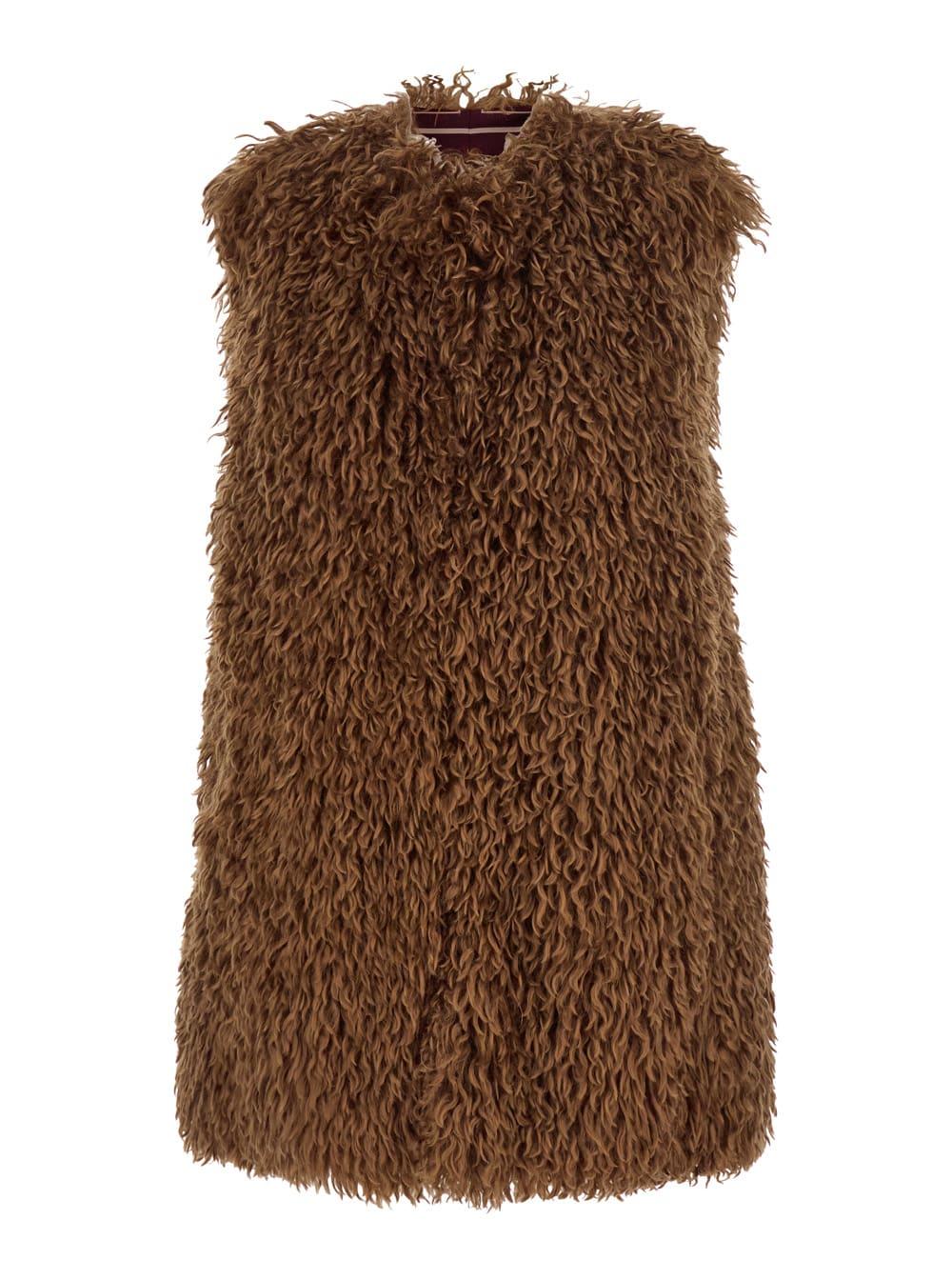 the seafarer monny brown vest with open front in faux fur woman