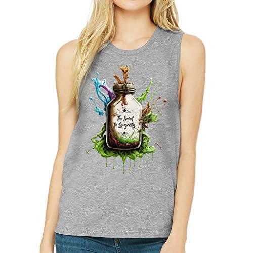 the secret of longevity print women's muscle tank - art tank top - unique workout tank - athletic heather, xl