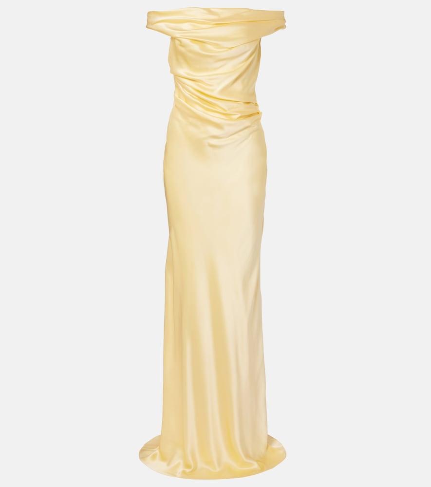 the sei bardot draped silk charmeuse gown