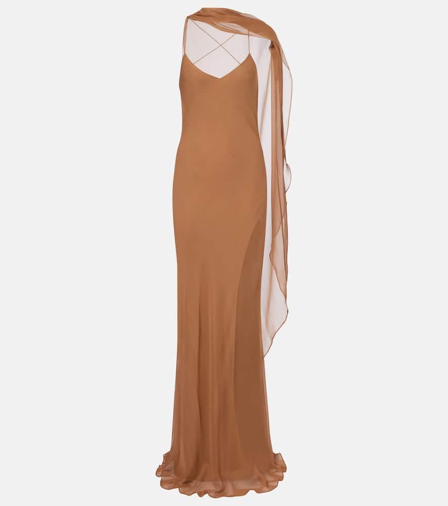 the sei caped silk satin gown