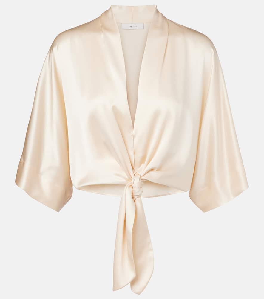 the sei cropped silk satin wrap blouse