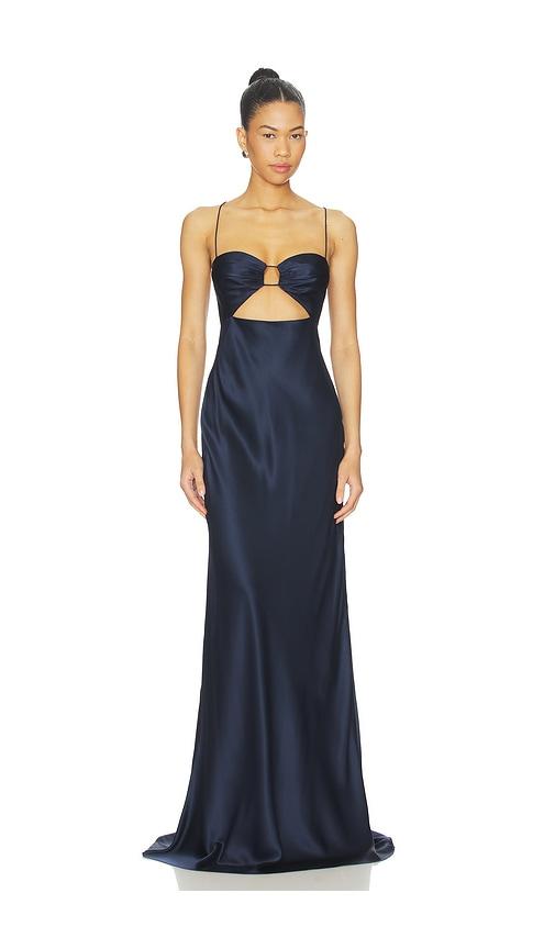 the sei cut out bias gown in navy.