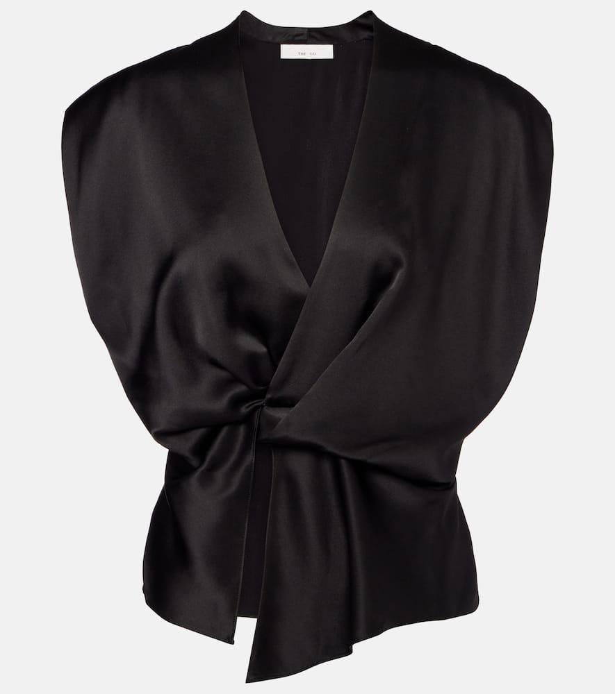 the sei draped gathered silk charmeuse top