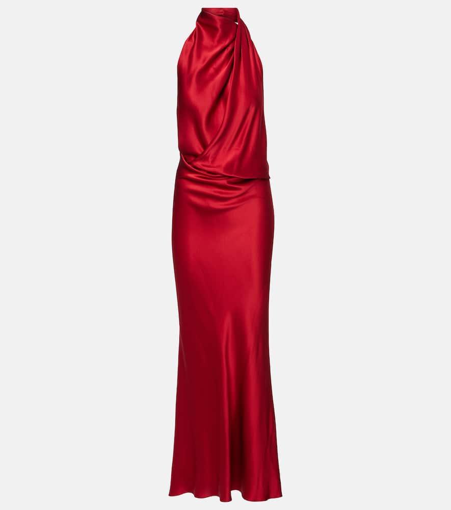 the sei draped halterneck silk satin gown