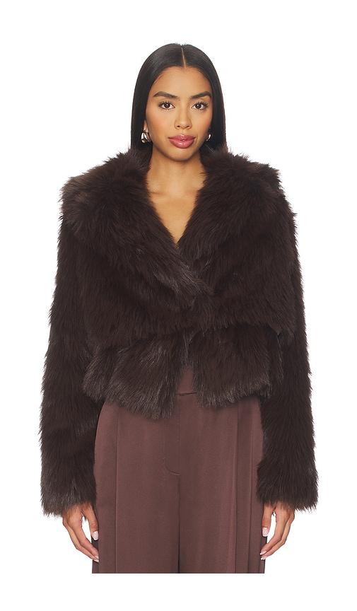 the sei faux fur bomber jacket in chocolate.