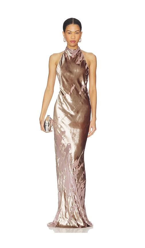 the sei halter bias gown in blush.
