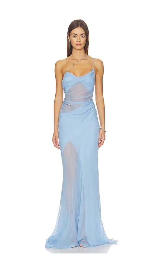 the sei strappy diaphanous gown in blue.