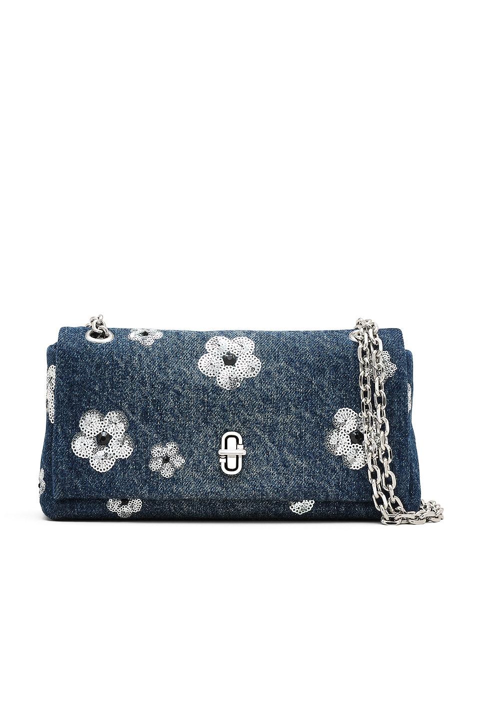 the sequin daisy denim dual chain wallet