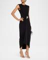 the serena v neck dress with center drape and swirl