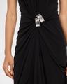 the serena v neck dress with center drape and swirl