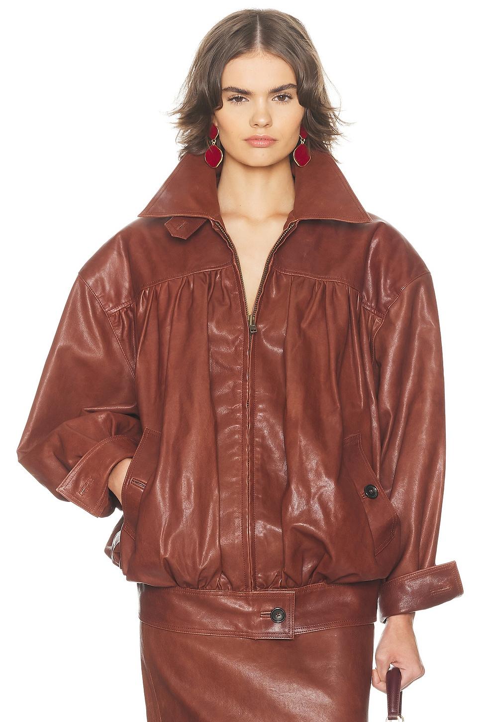 the shirred oversized leather jacket