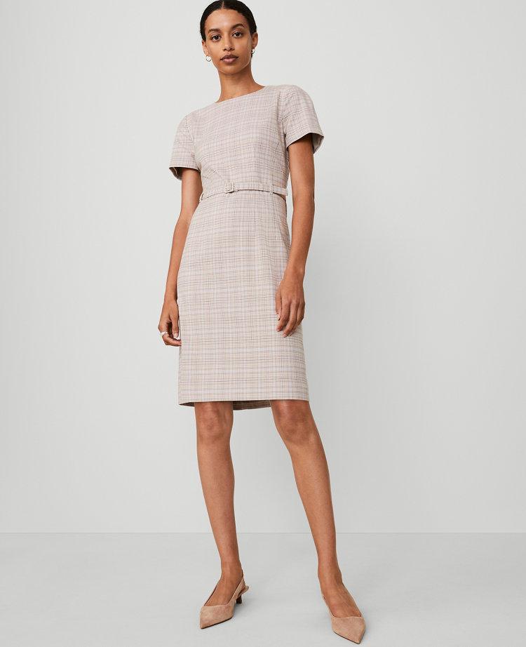 the short sleeve belted a-line dress in plaid