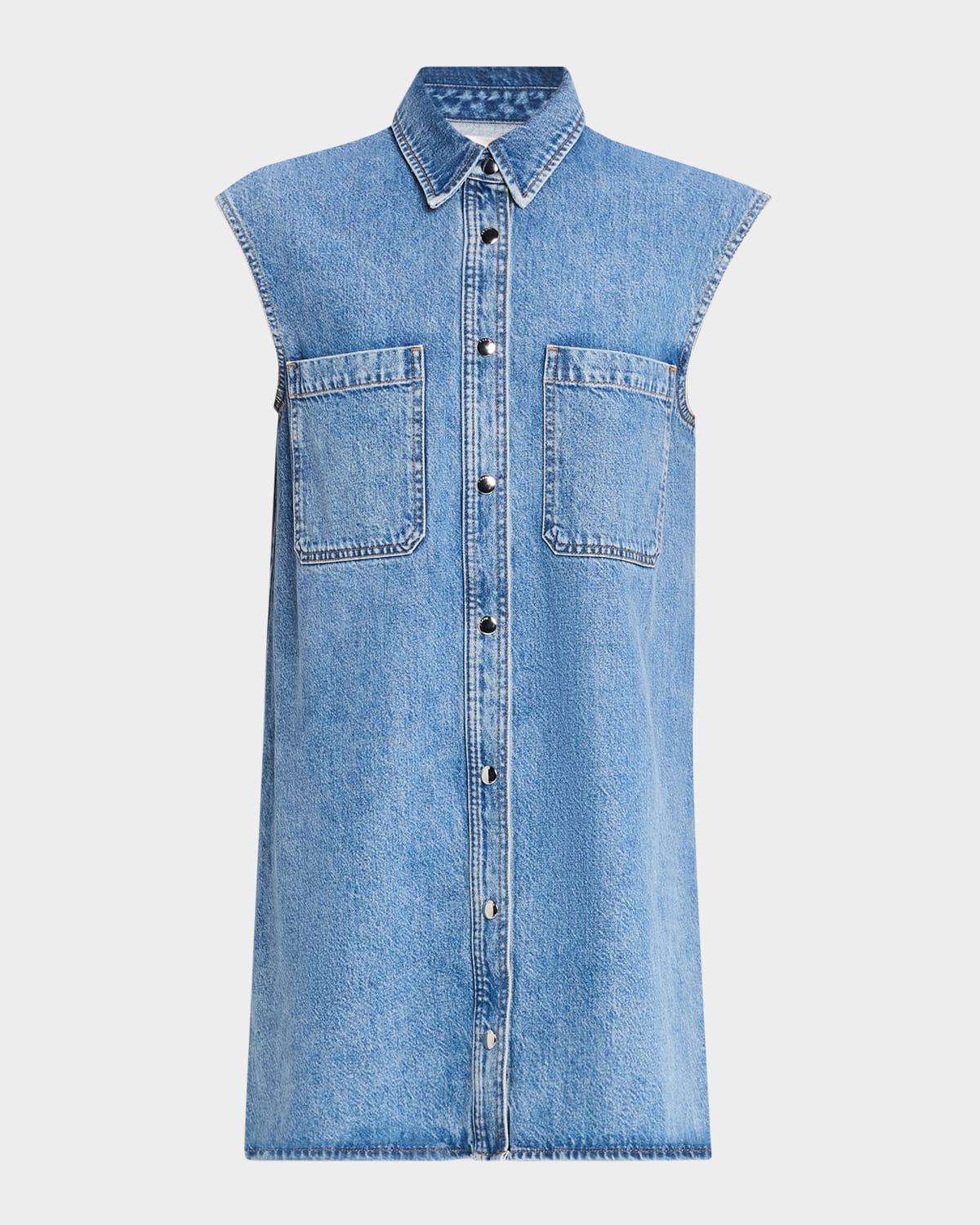the sleeveless denim shirtdress