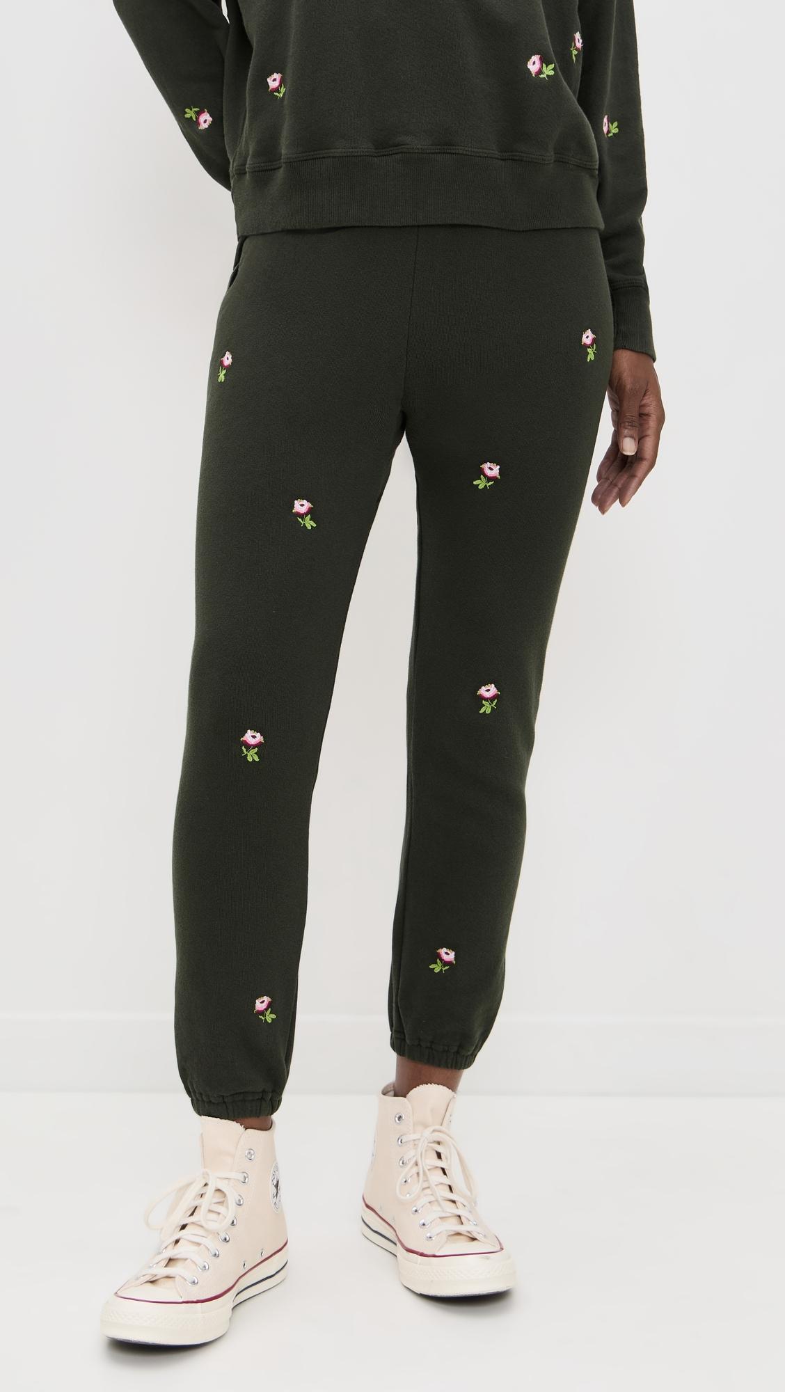 the stadium embroidered roses sweatpants