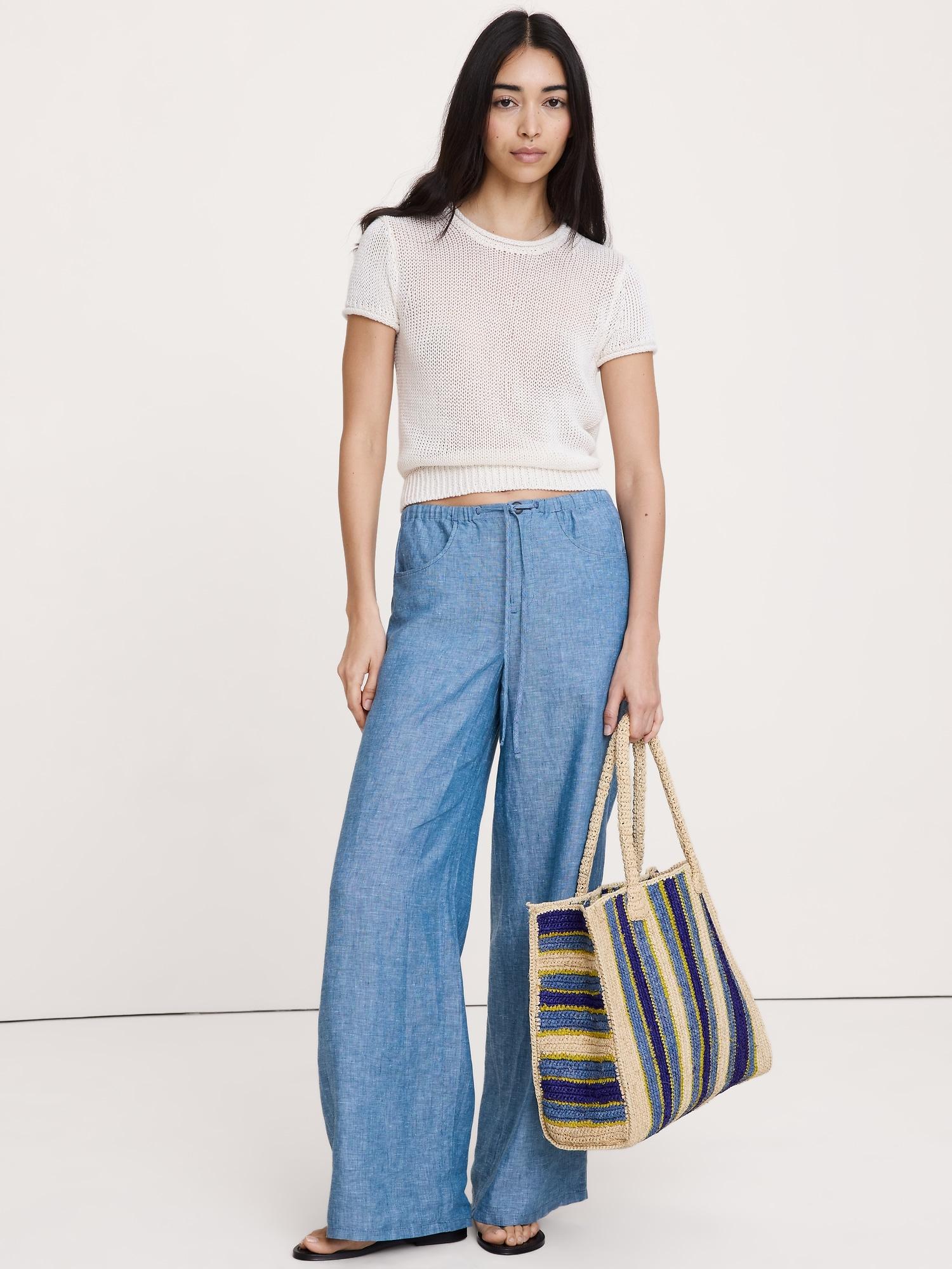 the studio wide-leg drawstring pant in linen