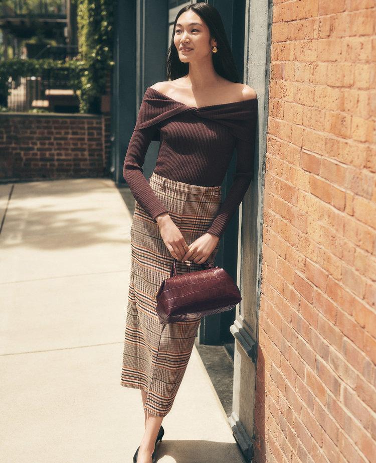 the trouser column midi skirt in plaid