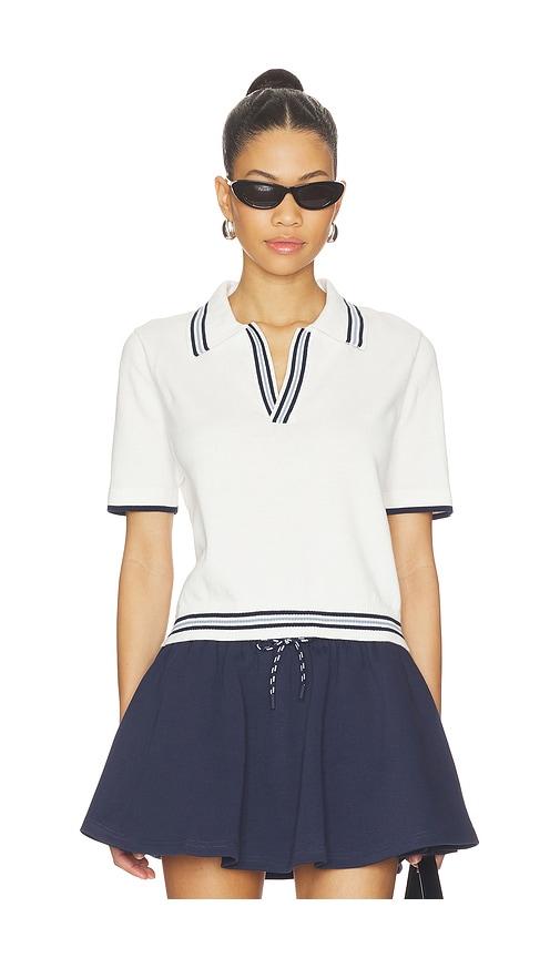 the upside archie collared knit polo top in white.