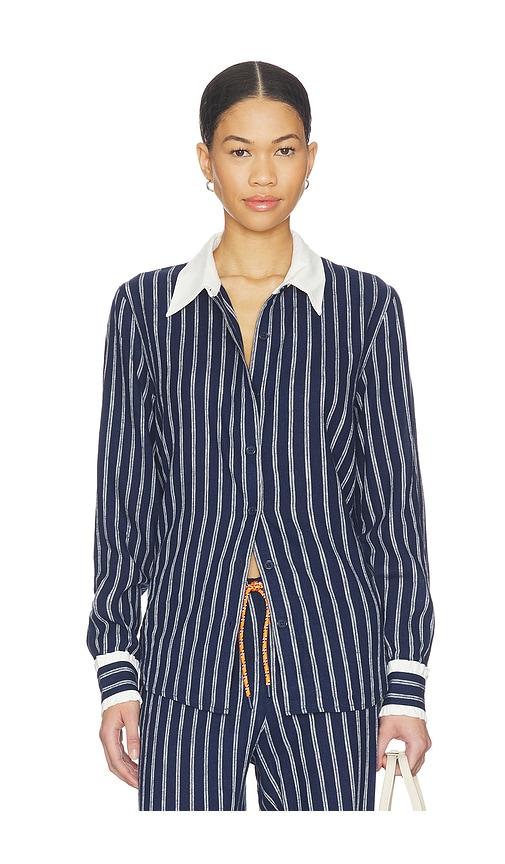 the upside belize bobbi collared top in navy.