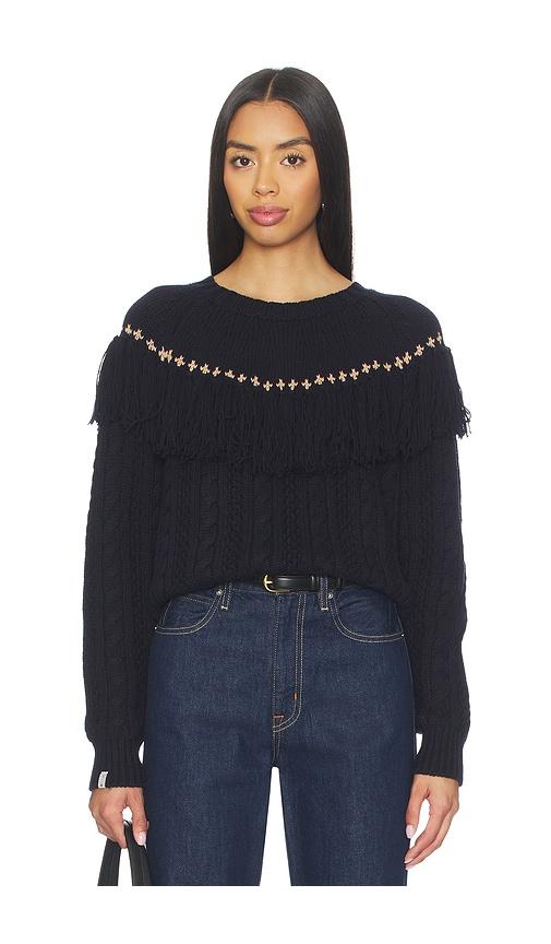 the upside clara tassle knit sweater in navy.