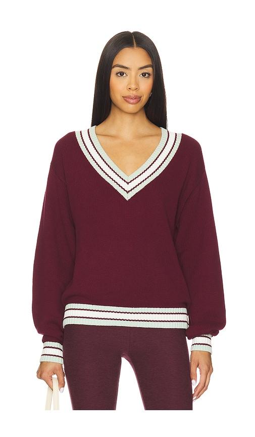 the upside josette v neck knit sweater in burgundy.
