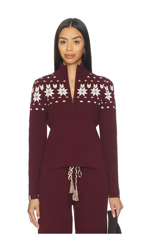 the upside le ski blanche half zip sweater in burgundy.