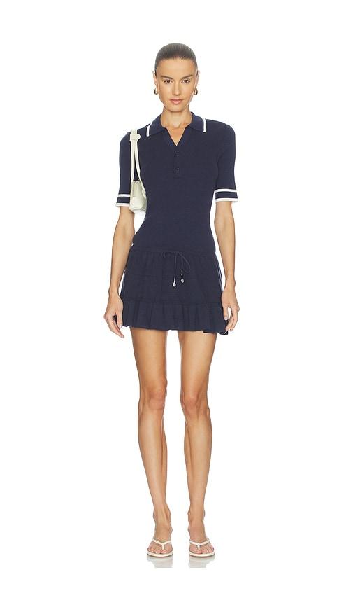 the upside plume knit collared dress in navy.