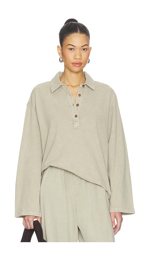 the upside soho rhea collared top in sage.