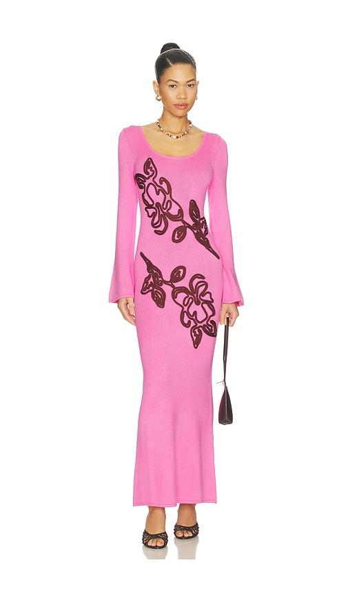 the wolf gang keiko maxi dress in pink.