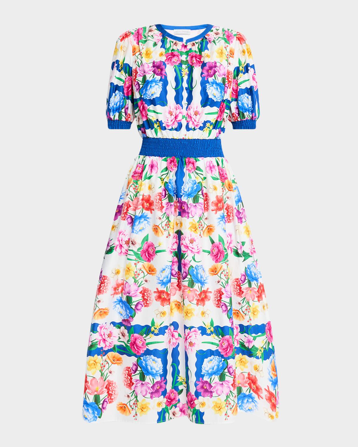 the ziggy floral-print smocked midi dress