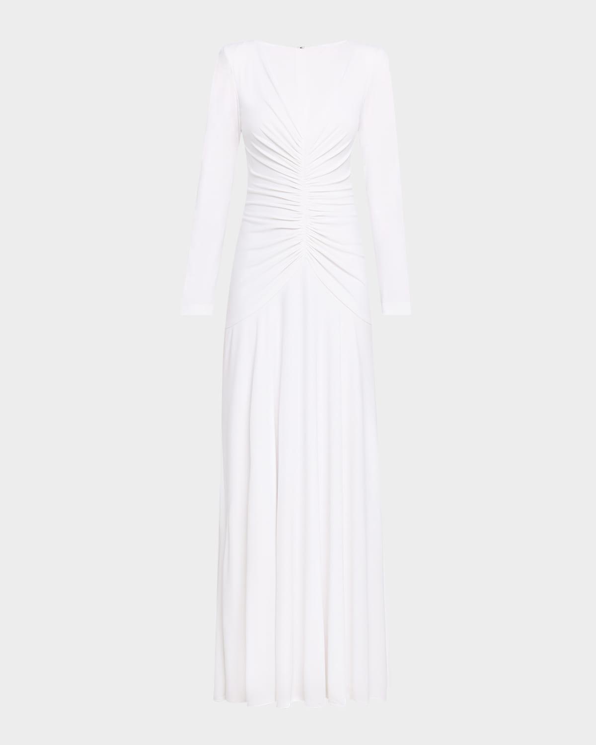 thea ruched a-line jersey gown