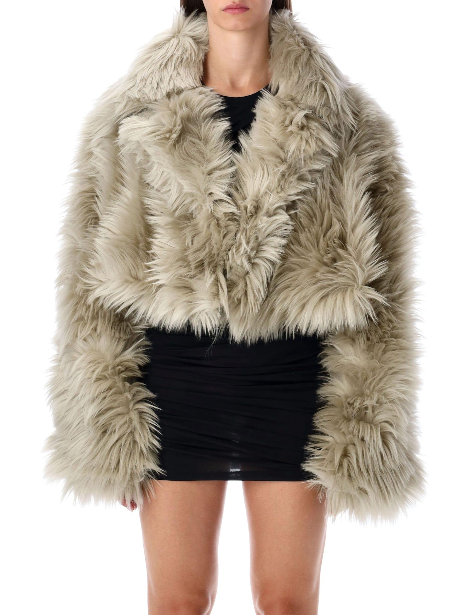 thelatest the latest cropped grey faux fur jacket