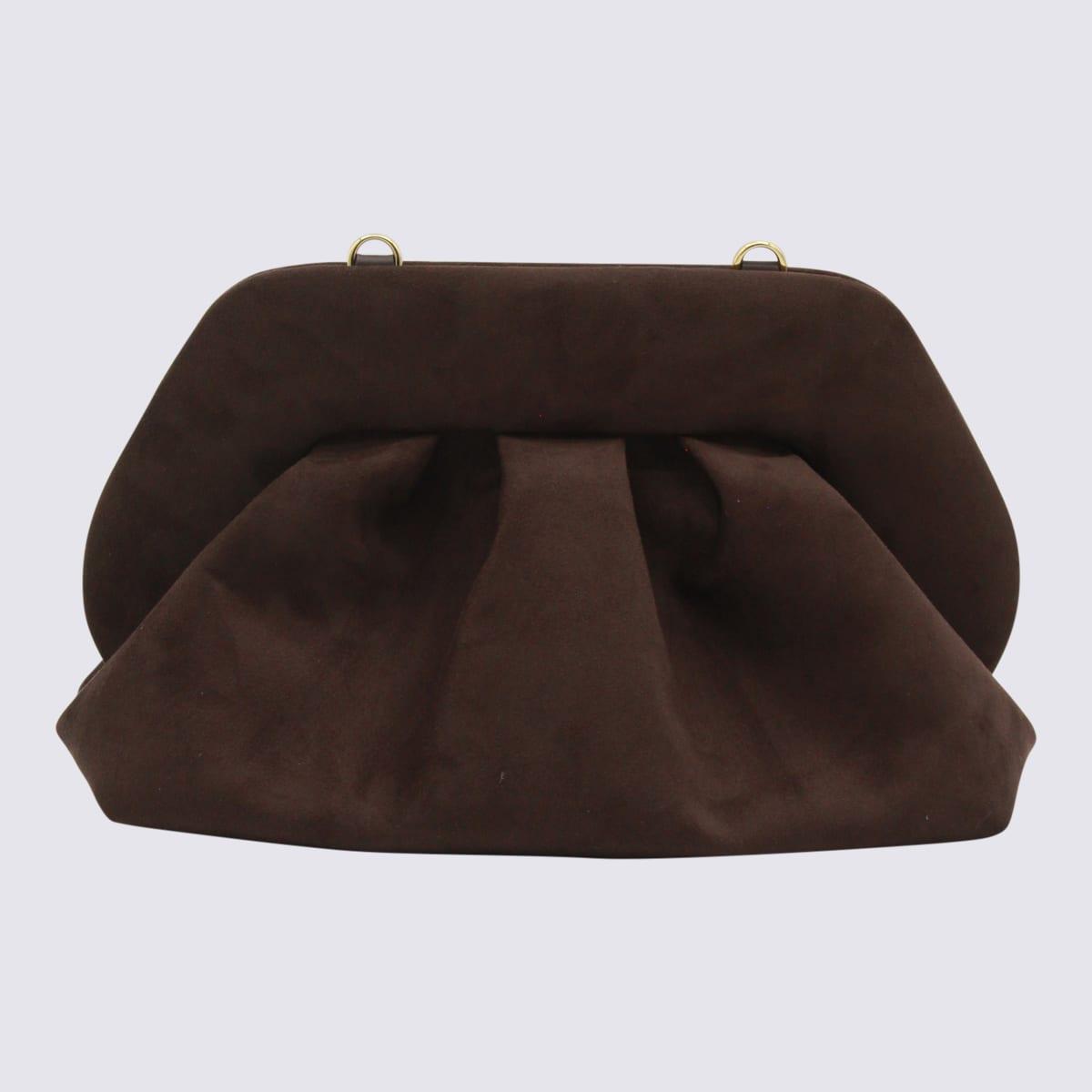 themoirè brown suede tia clutch