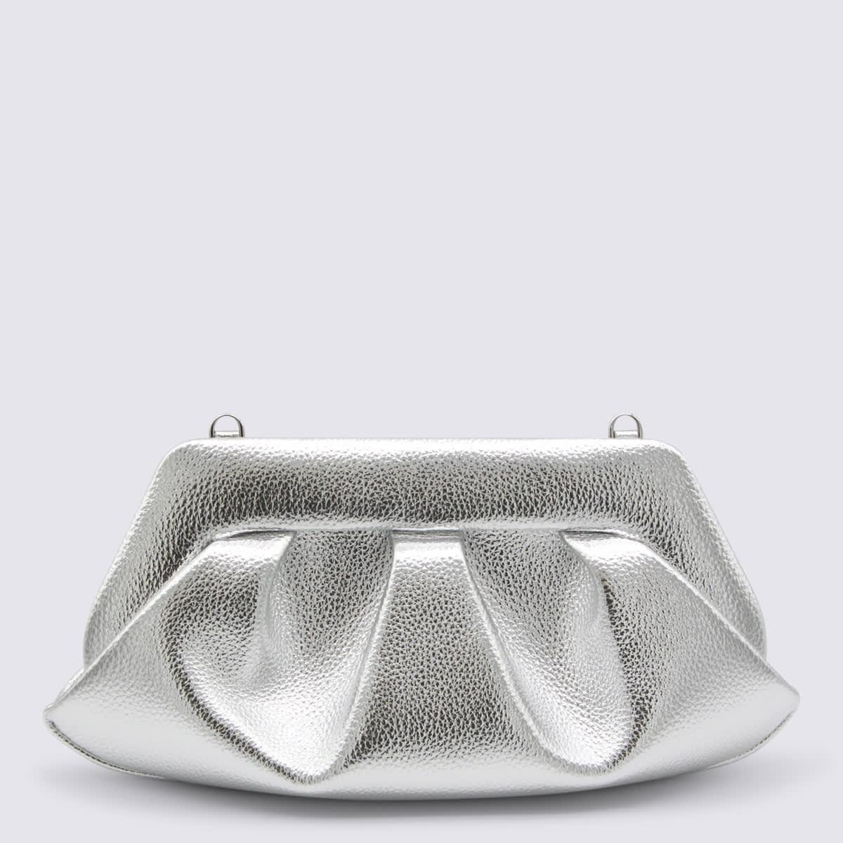 themoirè silver leather baguette cluthes