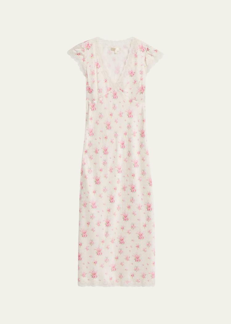 theodore floral satin midi dress