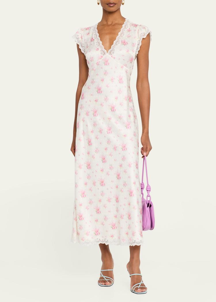 theodore floral satin midi dress