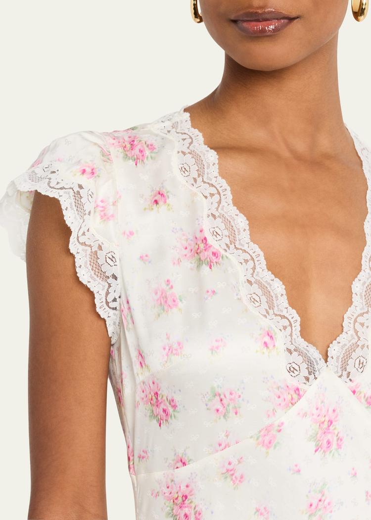 theodore floral satin midi dress