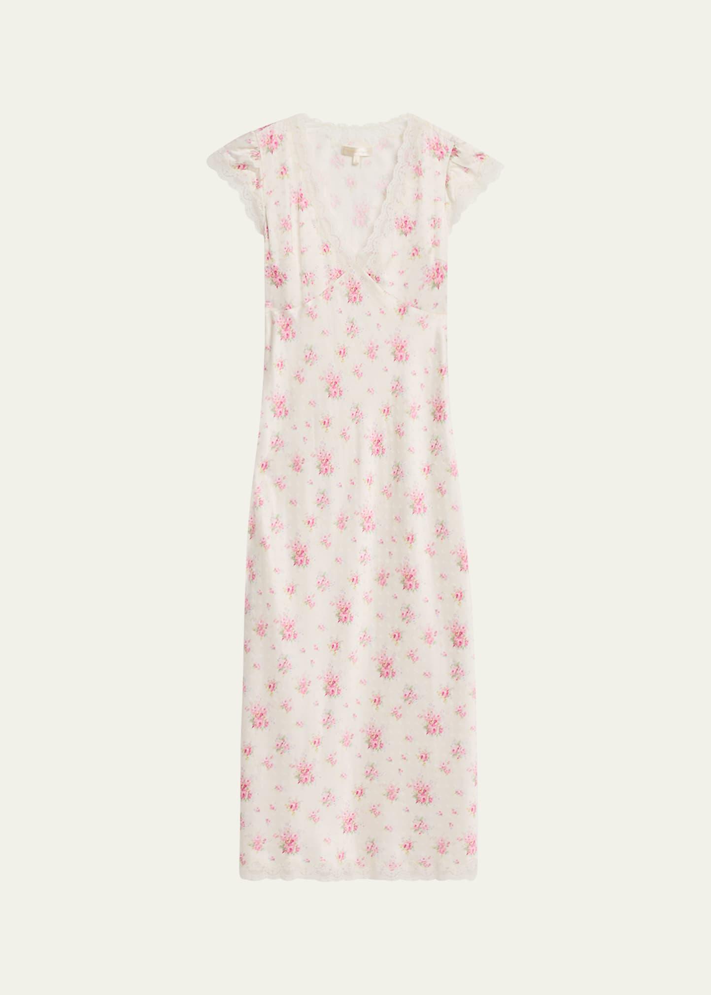 theodore floral satin midi dress