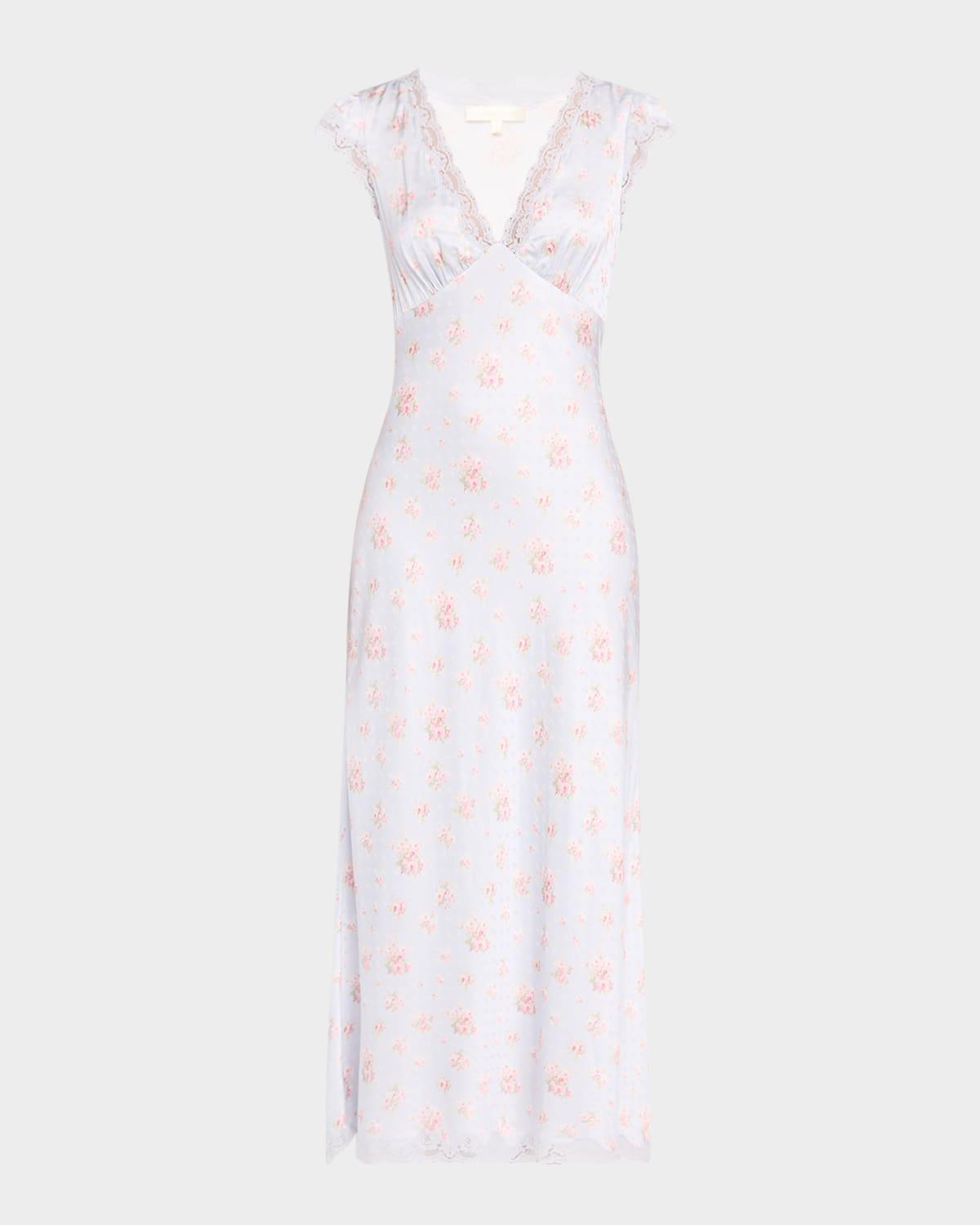 theodore floral satin midi dress