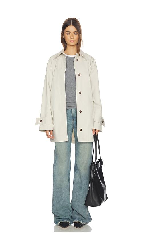 theory a line trench in beige.