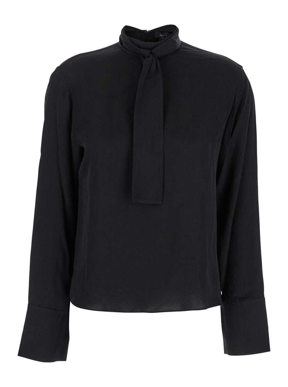 theory black blouse with scarf in silk woman