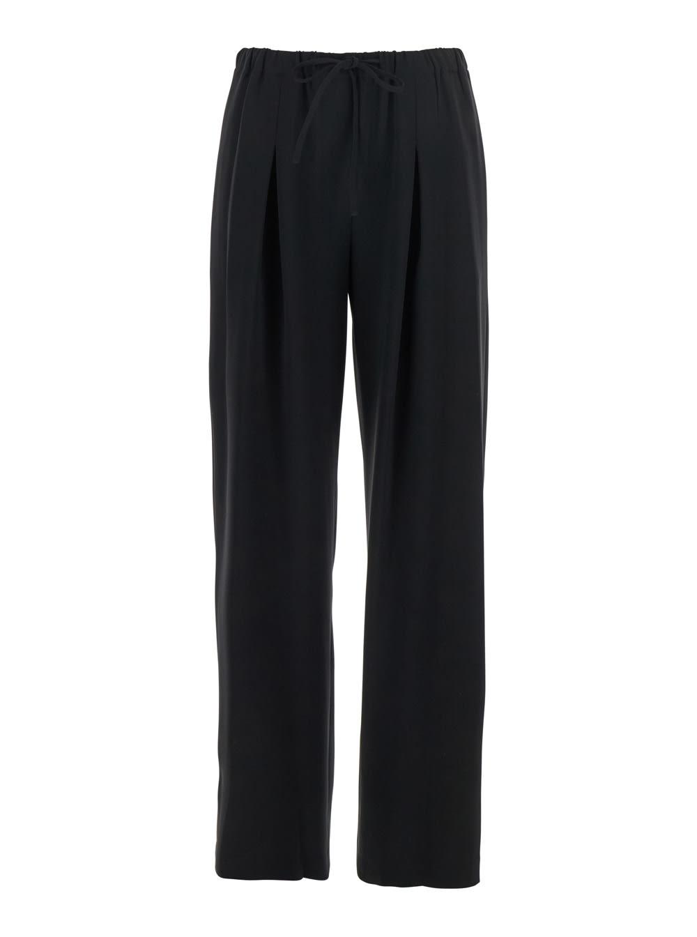 theory black pants with elastic drawstring waist and pences on the front in tech fabric woman